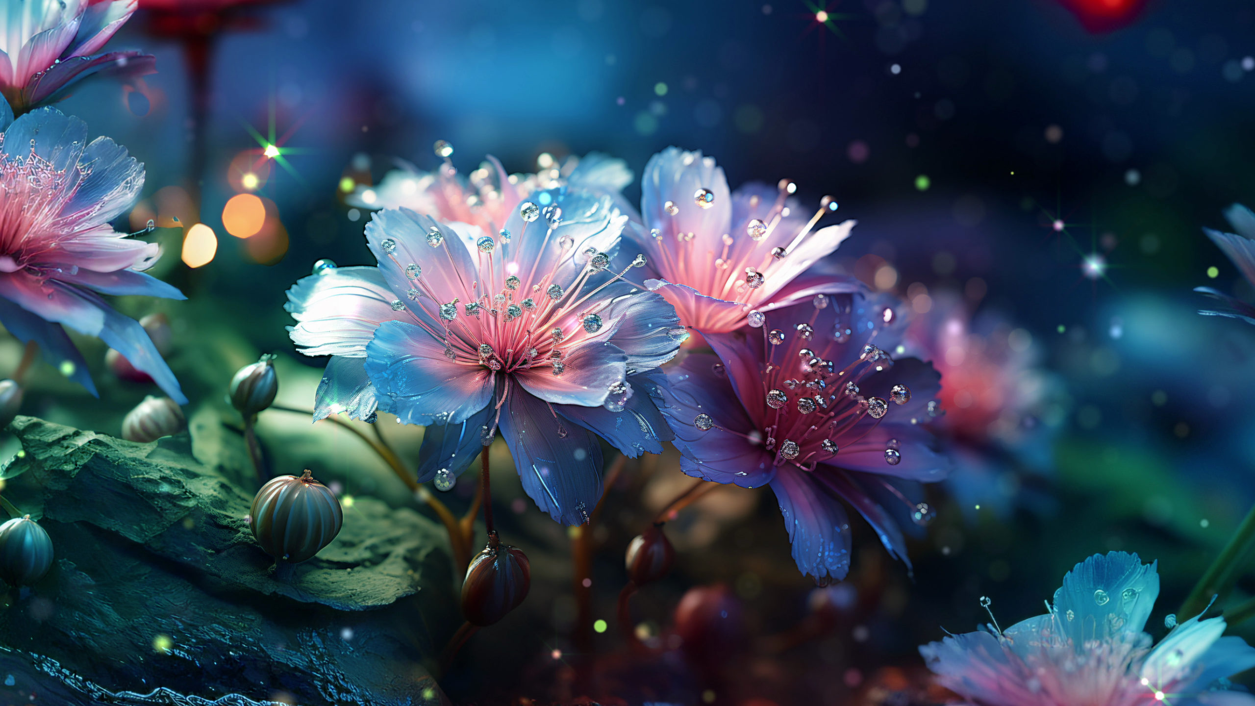 Flowers with Colorful Design  4k